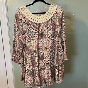 Torrid Multicolor Paisley Blouse with Crochet Neckline